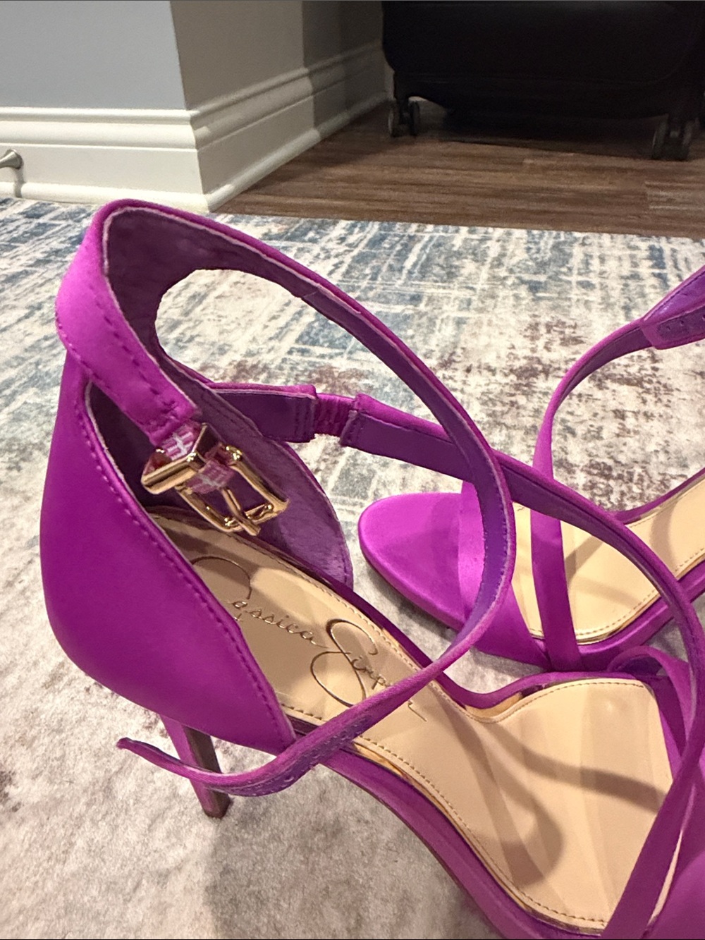 Jessica Simpson Rayli Dress Fuchsia Satin Strappy Ankle-Heels - Picture 3 of 13
